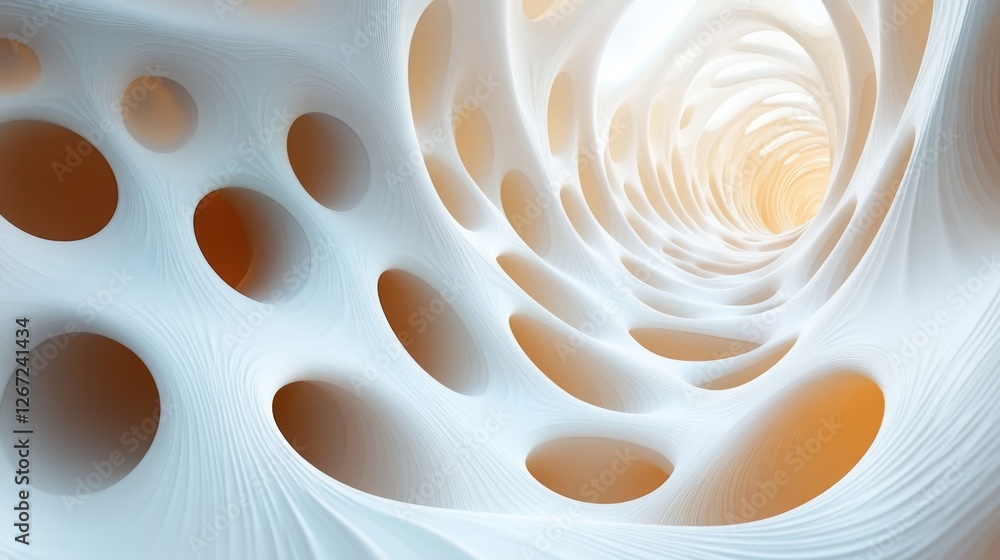 Poster intricate tunnel like structure with repeating oval openings fades away