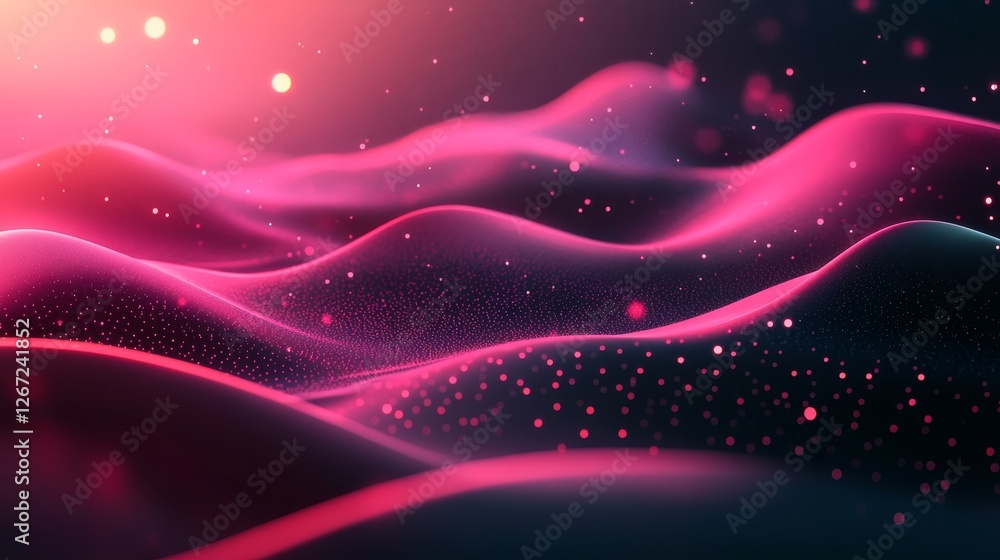 Poster abstract pink waves flow smoothly with glittering particle effects