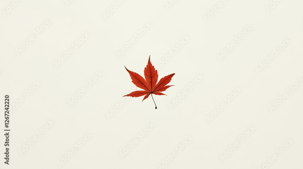 Aufkleber a white background with a lone red maple leaf floating in the air