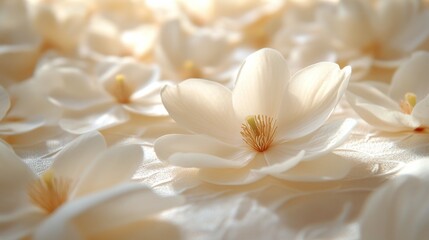 Obraz premium Soft white flowers create a serene atmosphere in a sunlit space with delicate petals and gentle fragrance