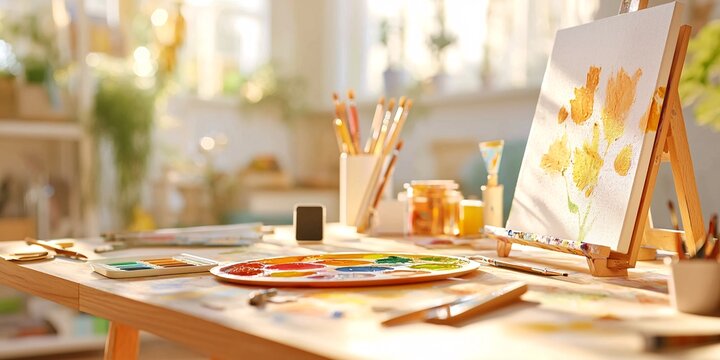 National Day of Unplugging Concept. Bright Artisan Studio with Colorful Painting Supplies