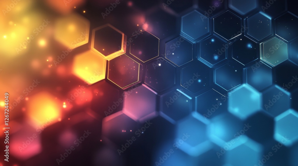 Poster abstract honeycomb background featuring vibrant colors and bokeh effect