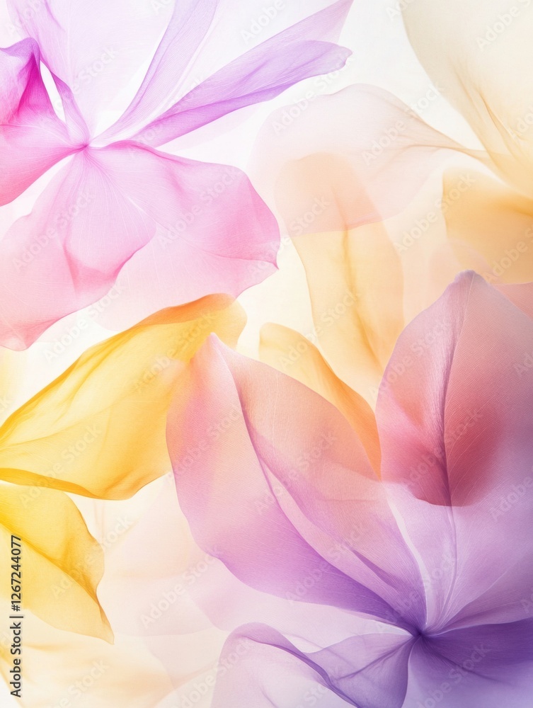 Poster colorful translucent flowers in soft pastels create a dreamy atmosphere in a light background settin