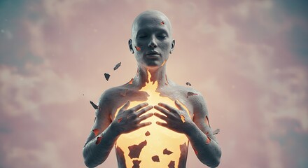 Fototapeta premium A person shedding their old skin like a snake, revealing a glowing new self.