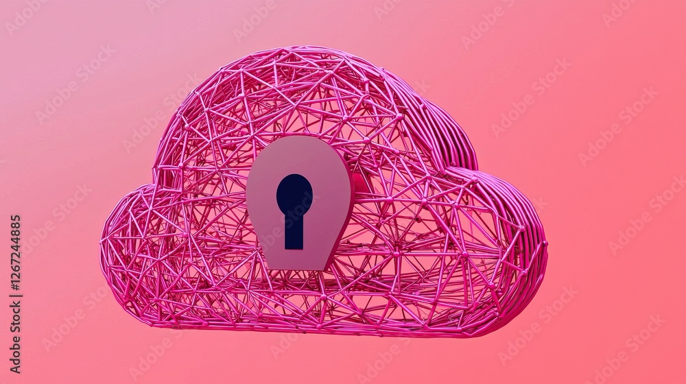 Aufkleber a pink cloud graphic featuring a padlock, symbolizing data security and cloud computing.