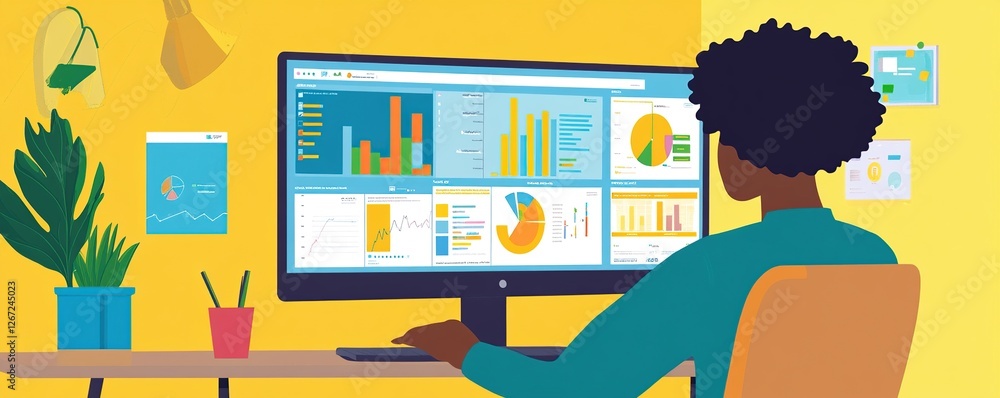 Aufkleber analyzing data charts & graphs: business intelligence for efficient decision-making processes