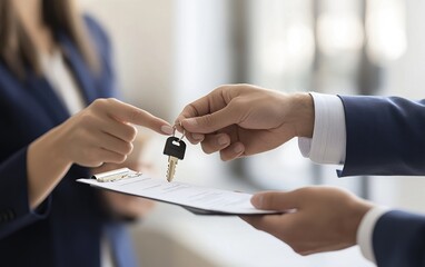 Home Buyer Receives Keys:  Successful Property Transaction and Contract Signing, Ensuring a Smooth Closing Process.