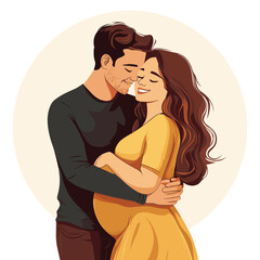 Happy pregnant couple hugging gently, Pregnant woman, Vector illustration 