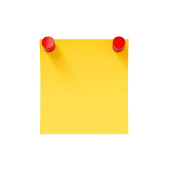 Blank Yellow Sticky Note with Red Pin on transparent background 