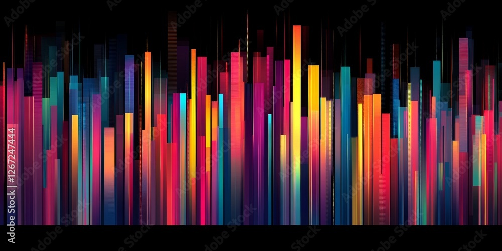 Aufkleber abstract vector graphic vibrant bar chart visualization on dark background, data representation