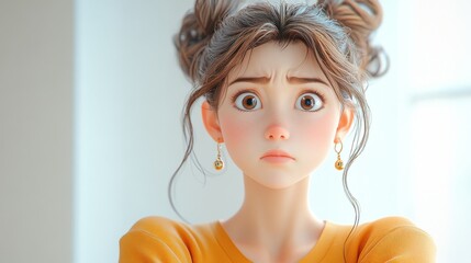 Naklejka premium Pensive Digital Portrait of a Young Woman with Updo Hairstyle