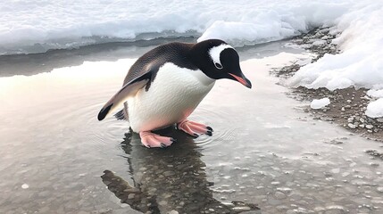 Fototapeta premium Gentoo Penguin by the Antarctic Water's Edge