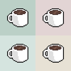 Pixel art coffee mug vector seamless pattern dusty colors background