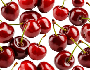 Cherries scattered on a transparent background