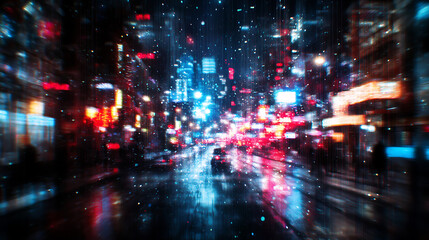 Fototapeta premium Abstract Cityscape at Night with Blurry Lights and Reflections Creating a Dreamlike Atmosphere