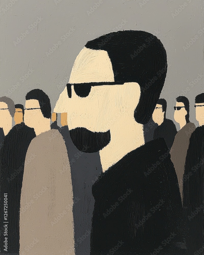 Poster crowd of observers urban setting abstract art social commentary side view identity exploration