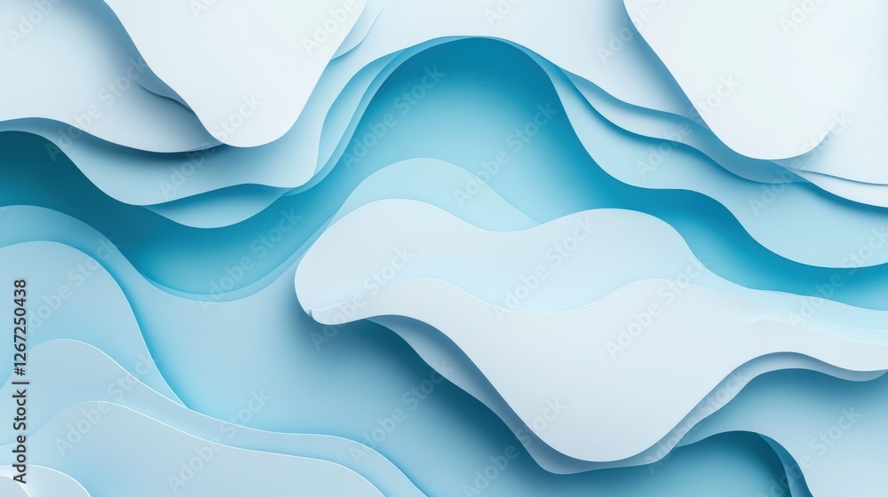 Aufkleber abstract blue paper waves create a serene and modern aesthetic for artistic backgrounds and designs.