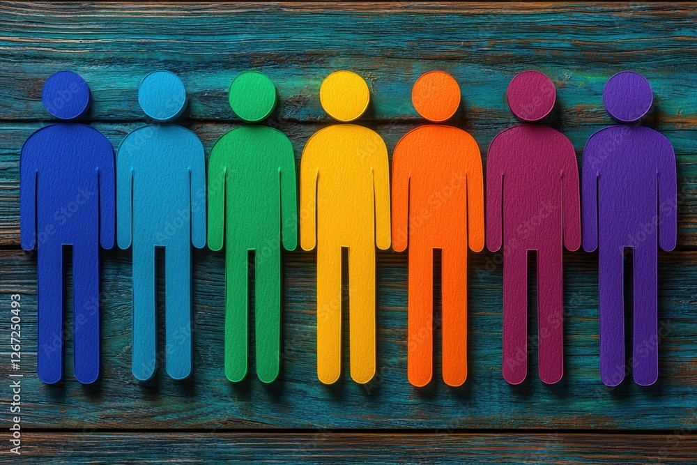 Poster power of unity through diverse groups represented by colorful paper cut-outs