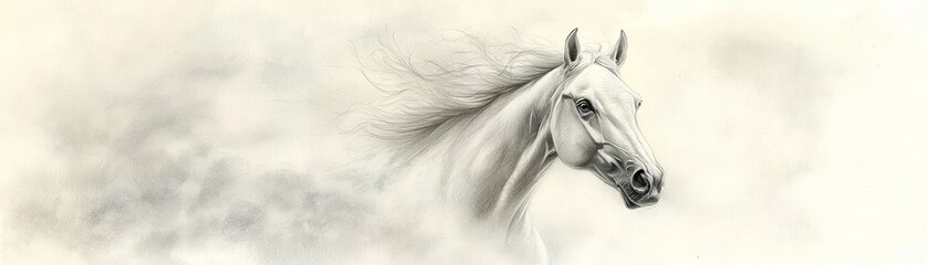 Magnificent horse with flowing mane and striking white facial markings in serene pasture