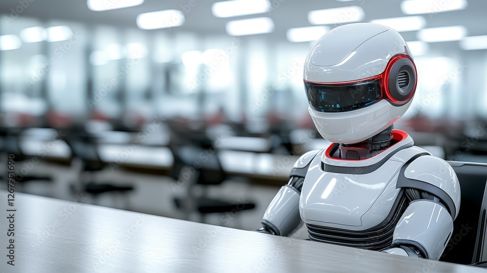 Poster futuristic robot companion enhances learning in modern classroom setting