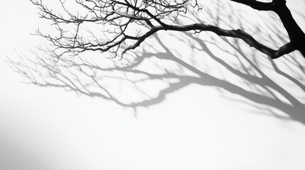 Fototapeta premium Bare tree branches cast long shadows on a white background