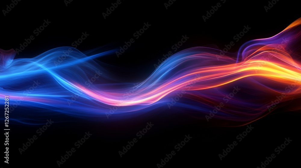 Poster abstract luminous wave flows with dynamic blue to orange gradient
