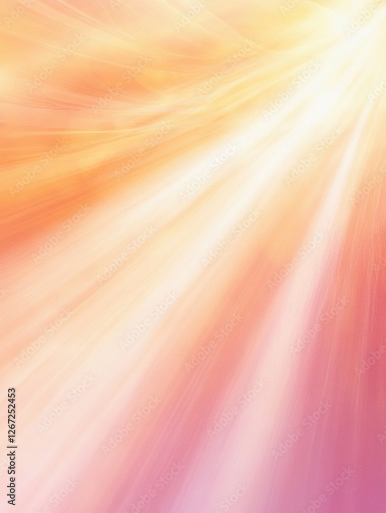Poster colors blend in a radiant sky at sunset with beams of light illuminating the horizon and surrounding