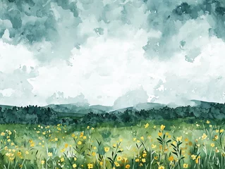 Gordijnen Beautiful digital landscapes imitating watercolors. © ilian