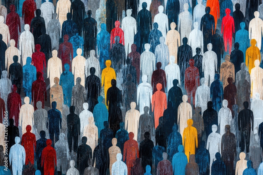 Poster Silhouettes of diverse figures illustrating unity and representation in generative art