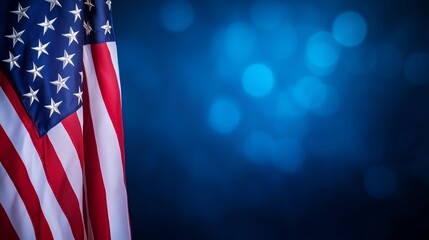 An american flag on a blue background. Flag of american president on the national day of holiday. A memorial day for veterans on july 4. A u. s. flag set against a blue backdrop lifestyle.