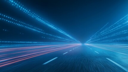Dynamic light trails illuminate the dark interior of speeding tunnel fast
