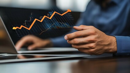 Businessman Analyzing Growth Chart on Laptop Screen Positive Financial Data Analytics