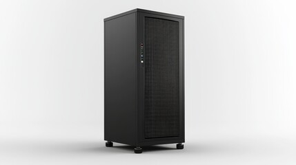Black server tower with plastic cover essential for network and data storage solutions