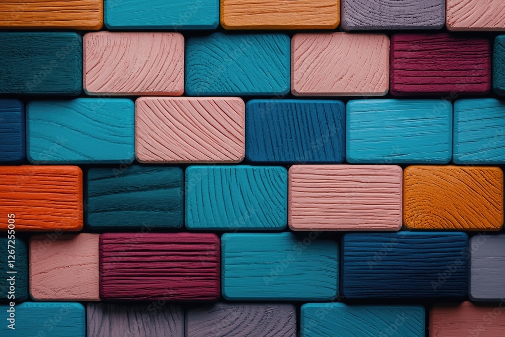 Poster spectrum of stacked colorful wooden blocks creating a creative backdrop for inspiration