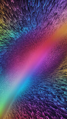 An abstract design features rainbow colors with a textured, vibrant effect. The colors are arranged in a central band, blending from blue to red.