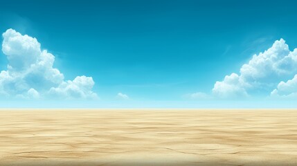 Expansive desert panorama majestic blue sky and clouds over vast sandy landscape