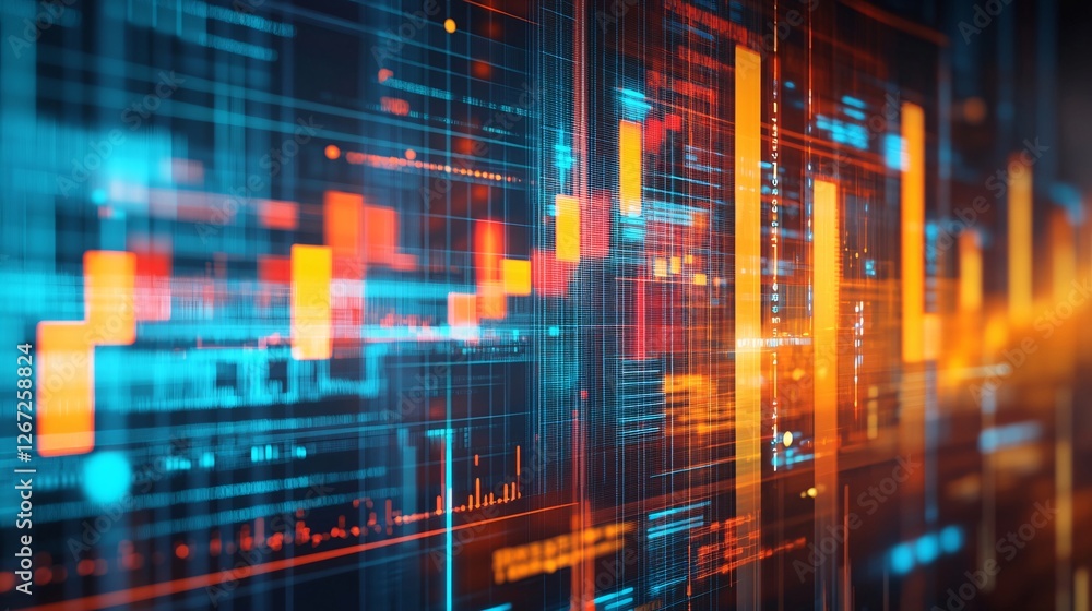 Poster abstract digital data stream orange blue technology background futuristic network graphic design ill