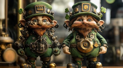 Fototapeta premium Design steampunk-style leprechauns, mechanical and whimsical