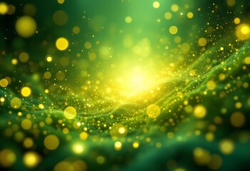 Abstract Vibrant Energetic Light Particles Floating Over a Colorful Green Background
