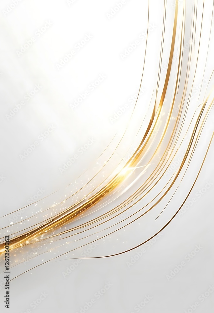 Poster elegant golden lines with luminous sparkles on soft white backdrop
