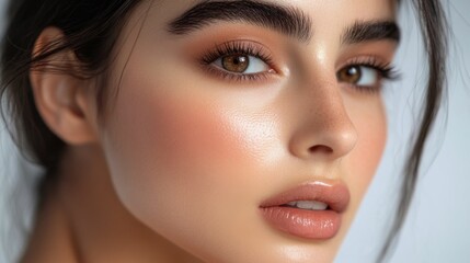beautiful woman portrait closeup with natural makeup