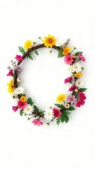 Floral wreath on a minimalist white background, nature, isolated
