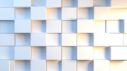 Abstract white cubic wall illuminated by soft light creating a modern and clean texture