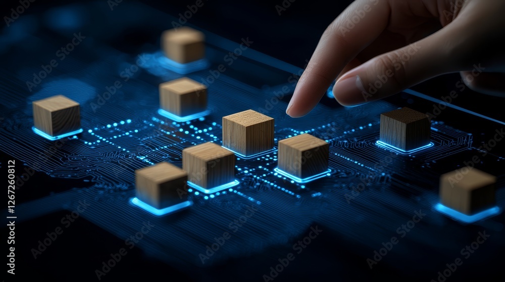 Aufkleber hand delicately maneuvering block within the intricate framework of an electronic circuit