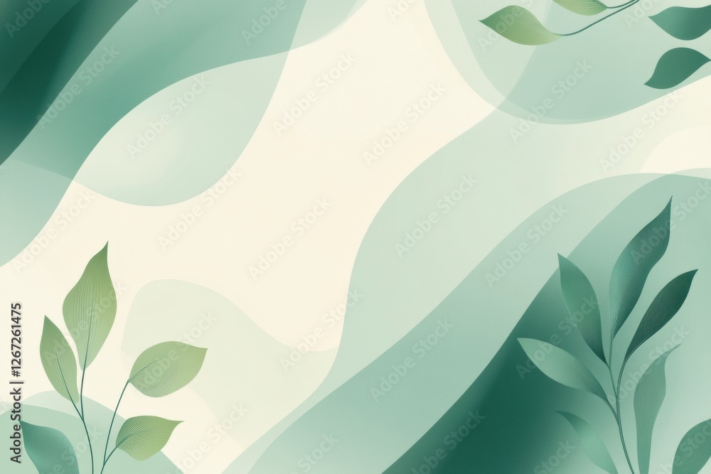 Leinwandbilder Colorful abstract design with green leaves and wavy patterns in a serene and natural setting. Generative AI