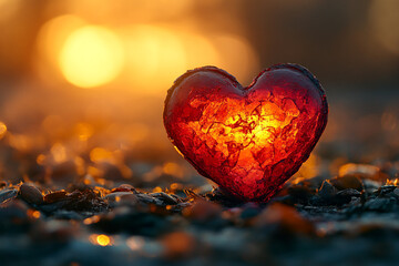 Fototapeta premium Heartfelt Dawn, A Luminous Emblem of Love Bathed in Golden Sunlight