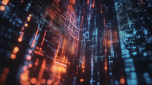 Abstract Digital Data Stream Orange Blue Technology Background Futuristic Network Code Lines Digital Art Modern Design Innovation Technology Concept  