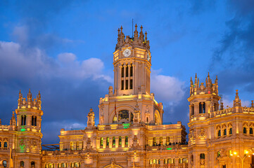 Old facade of the Cibeles Center building, Madrid, Spain