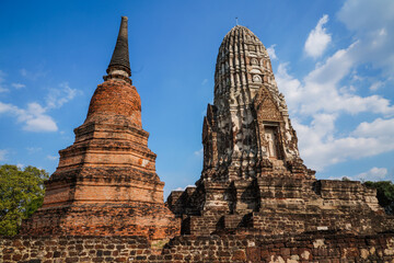 Fototapeta premium The current condition of Wat Ratchaburana, Ayutthaya Province, Thailand, which was destroyed by the Burmese in 1767.