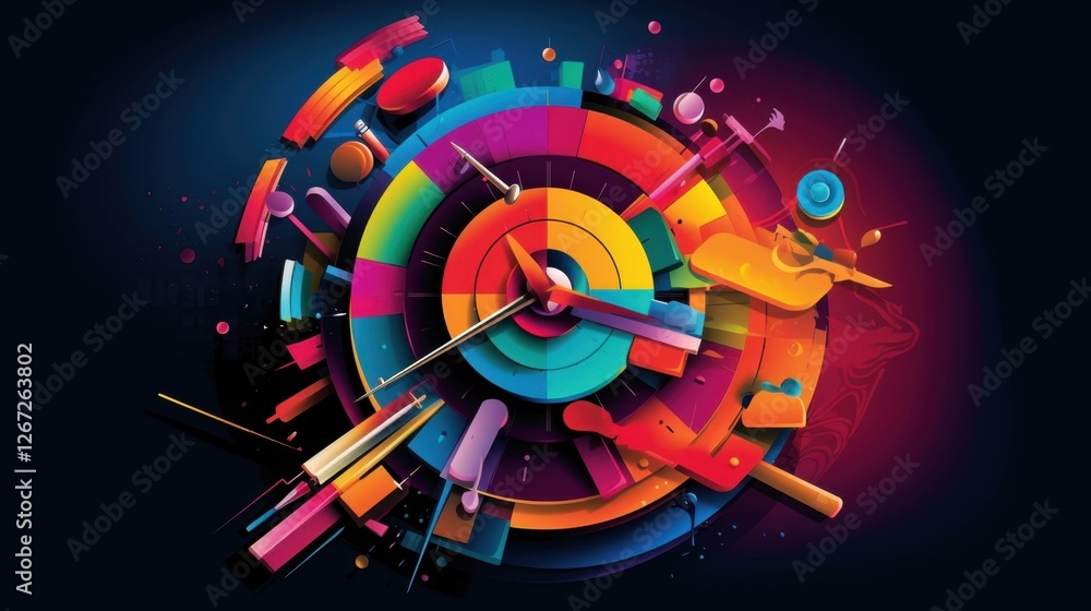 Aufkleber Vibrant Colorful Clock Design with Abstract Elements Creating a Dynamic Visual Experience